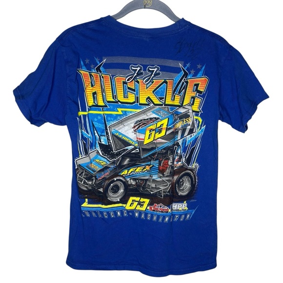 Hanes Other - Race Car Motorsport Kids T-Shirt JJ Hickle 63 youth size large blue Hanes